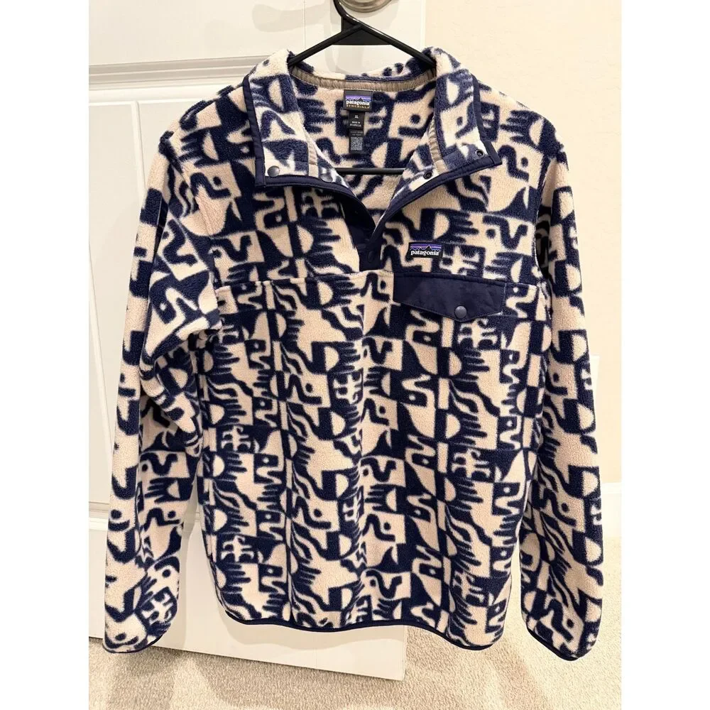 Patagonia Synchilla Snap-T Fleece Kids XL Navy Cream Print Women S M